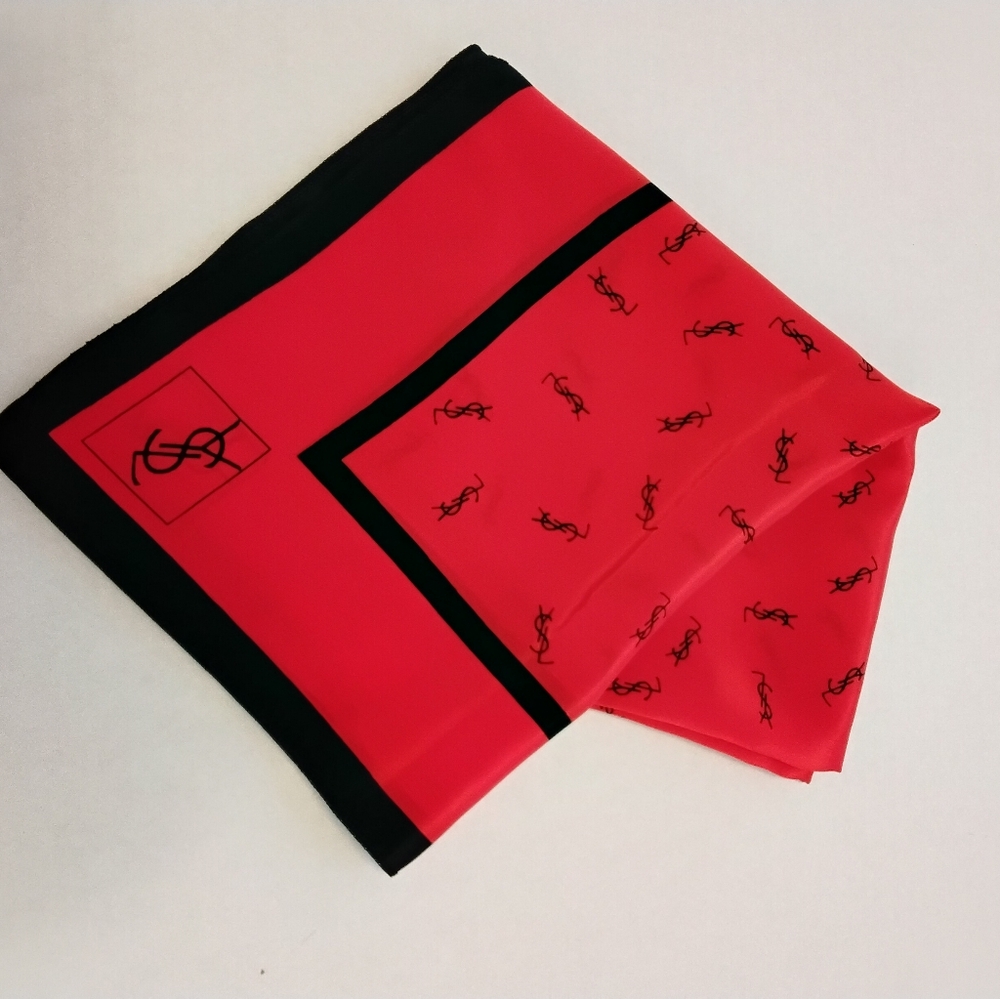 Vintage Yves Saint Laurent 100% Silk Red & Black Scarf - Picture 5 of 6